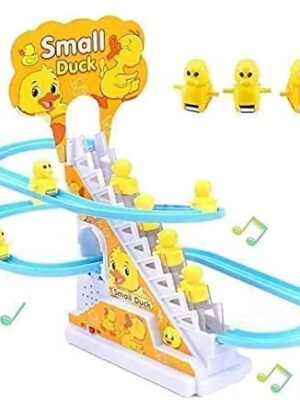 TEC TAVAKKAL Duck Slide Toy Set, Funny Automatic Stair-Climbing Ducklings Cartoon Race Track Set Little Lovely Duck Slide Toy Escalator Toy with Lights and Music