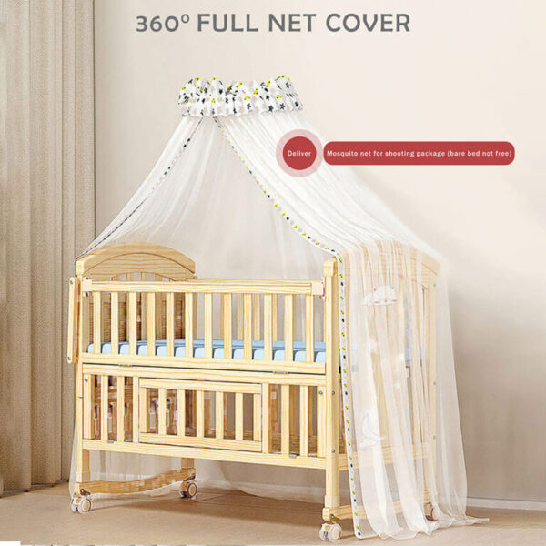 StarAndDaisy 12 in 1 Baby Cot Crib, Mosquito Net and Adjustable Stand, Wheels and Large Storage Space and Convertible Baby Wooden Cradle