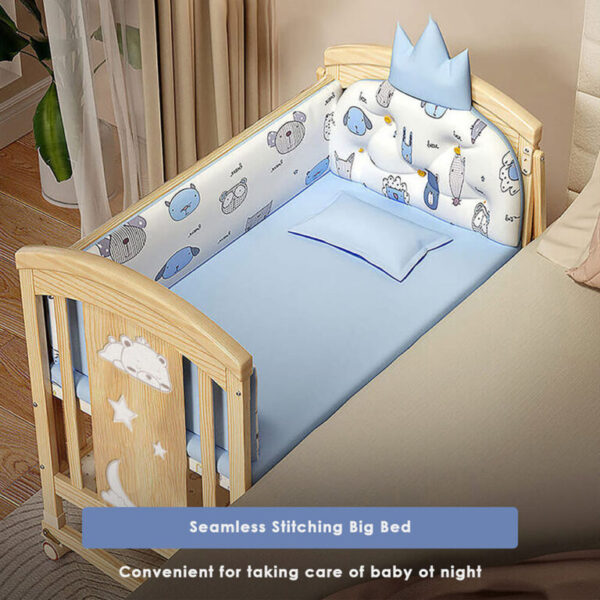 StarAndDaisy 12 in 1 Baby Cot Crib, Mosquito Net and Adjustable Stand, Wheels and Large Storage Space and Convertible Baby Wooden Cradle