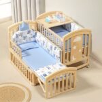 StarAndDaisy 12 in 1 Baby Cot Crib, Mosquito Net and Adjustable Stand, Wheels and Large Storage Space and Convertible Baby Wooden Cradle