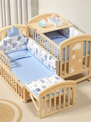 StarAndDaisy 12 in 1 Baby Cot Crib, Mosquito Net and Adjustable Stand, Wheels and Large Storage Space and Convertible Baby Wooden Cradle